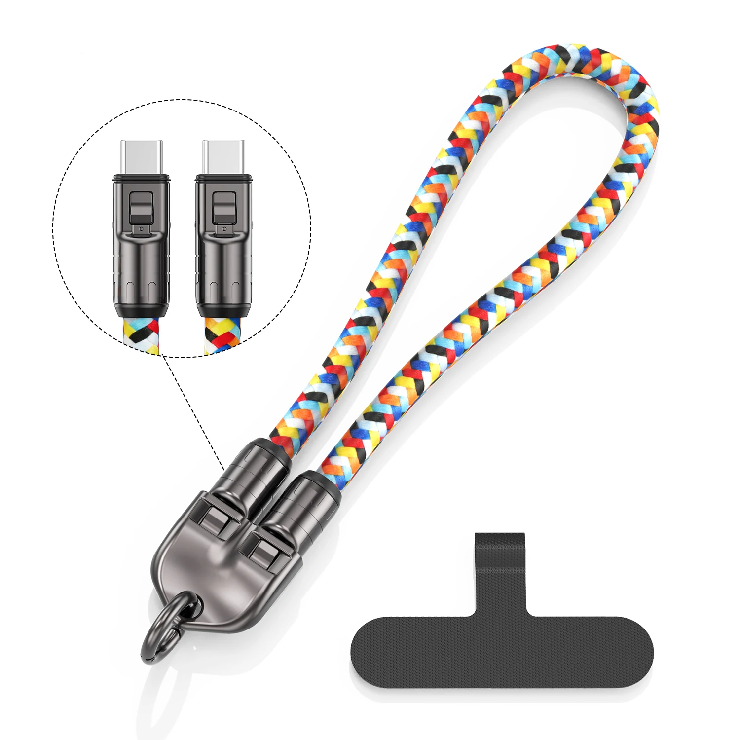 New Phone Lanyard 240W Type C Charging Cable Braided Anti-lost Rope Fast Charging C To C Data Cord Phone Case Wrist Strap