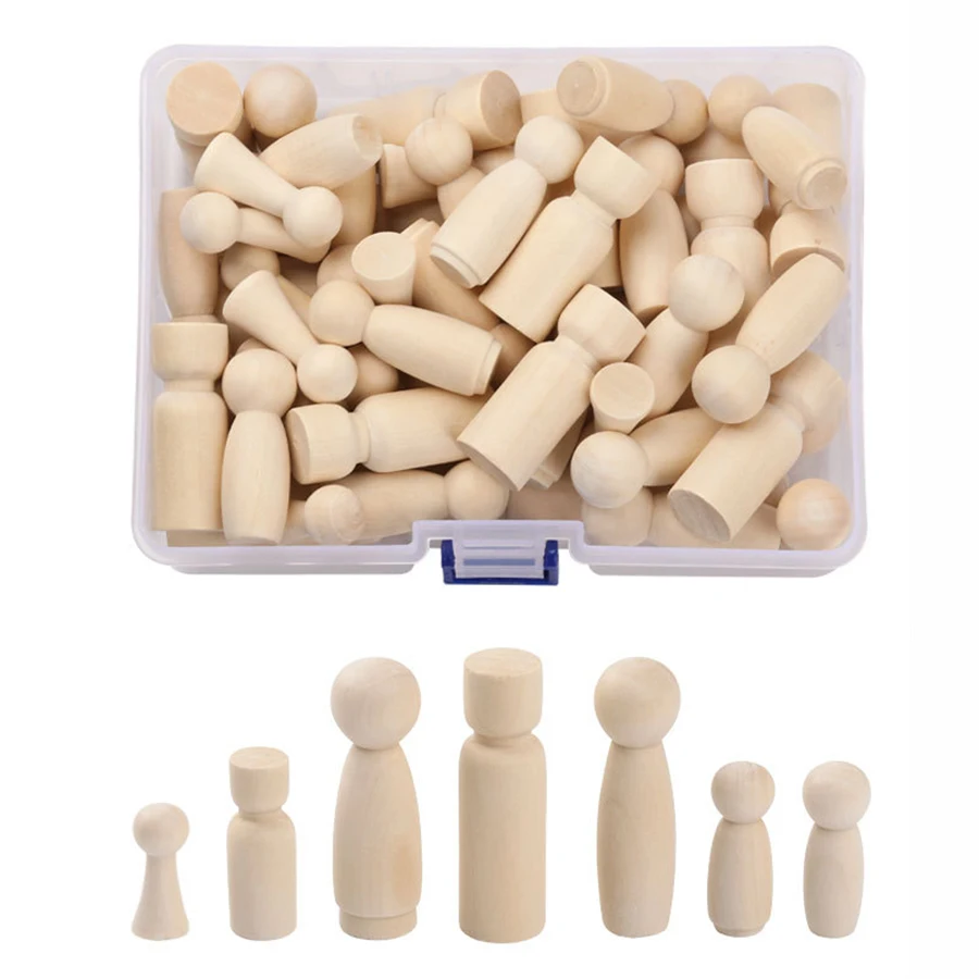 

ABCPICK 50pcs Educational Toys Handwork Unpainted DIY Natural Wooden Peg People Dolls Wooden Peg Doll