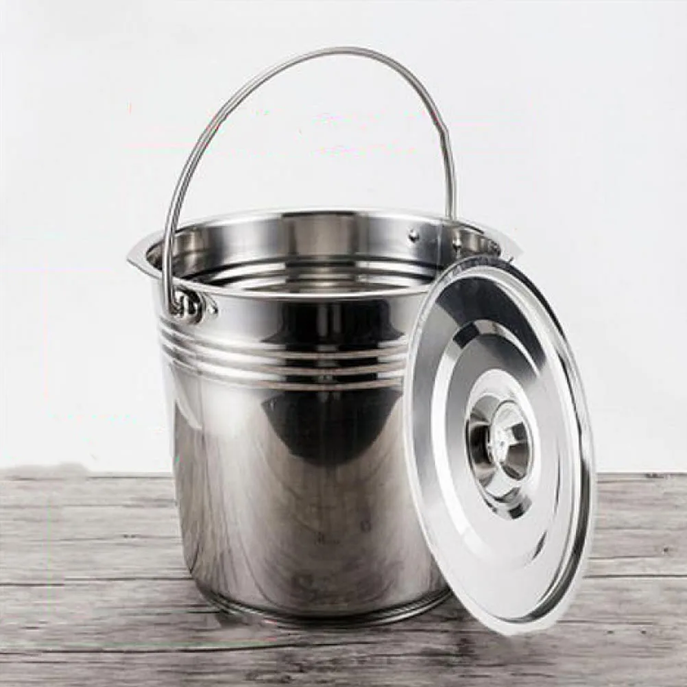 

Stainless Steel Handheld Trash Can High Capacity Kitchen Garbage Bucket Lid for Home Hotel Office Multi function Pail Household