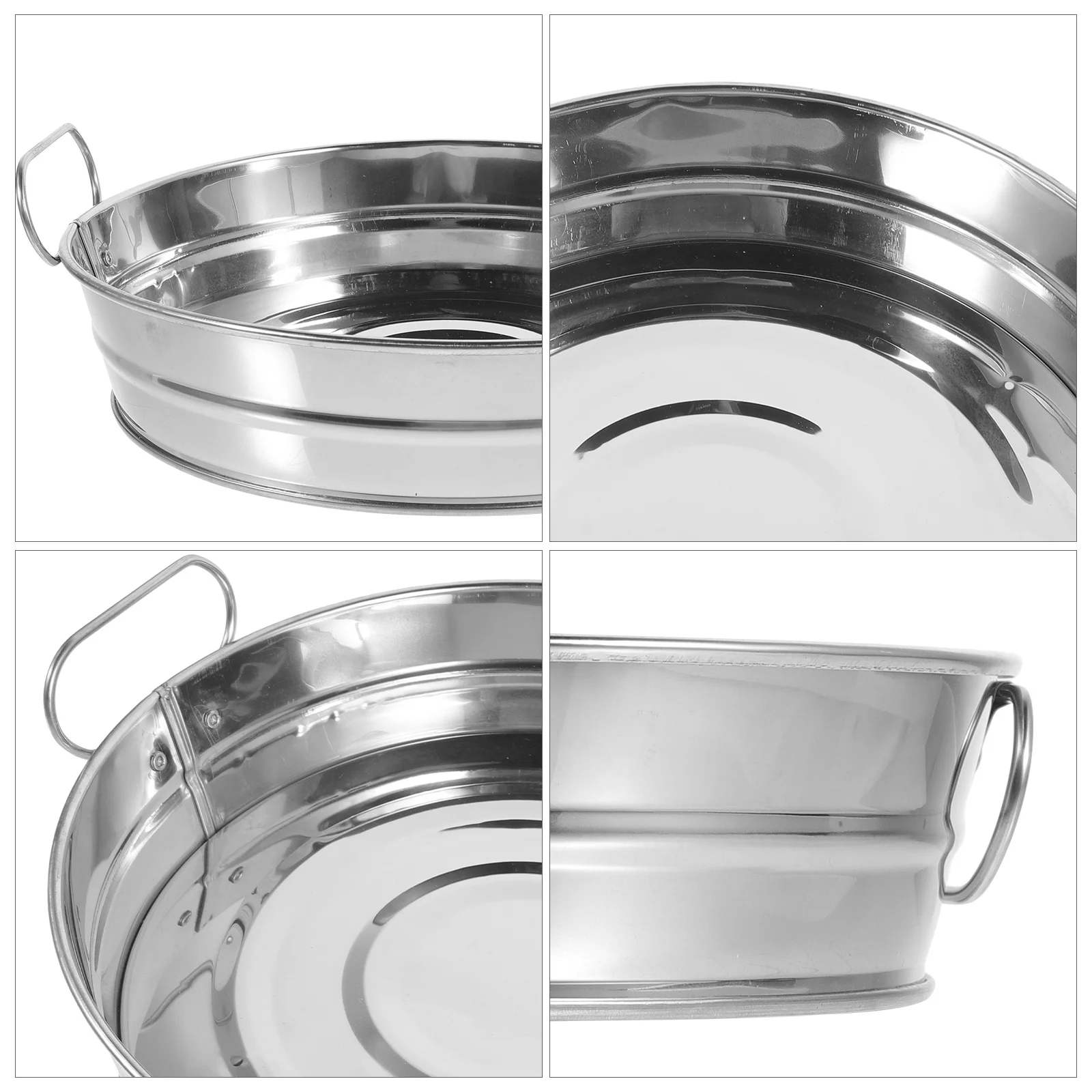 

Stainless Steel Round Plate with Handles for Kitchen Rustproof Easy Clean Large Capacity Serving Tray Dish Home Hotel