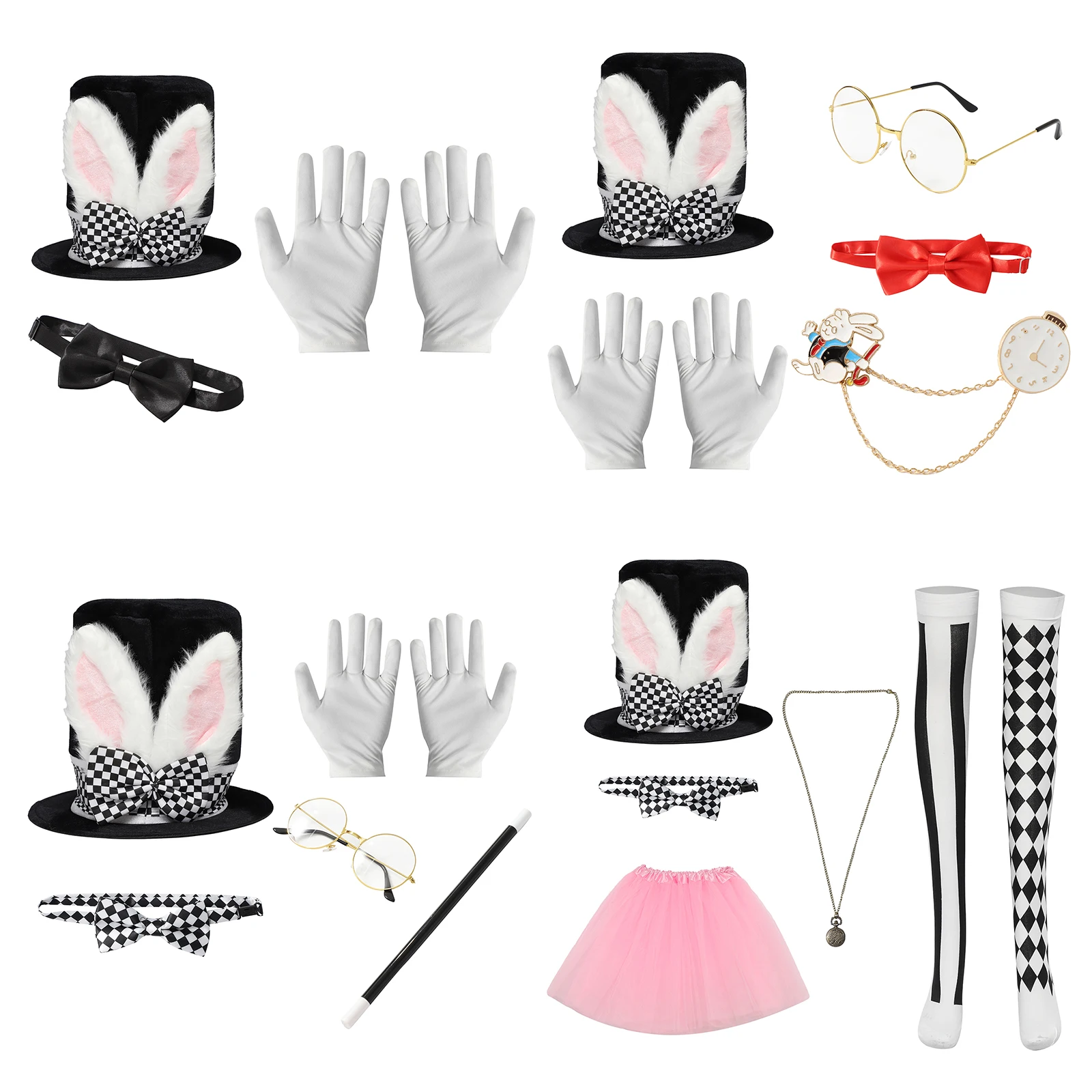 New Bunny Girl Cosplay Costumes with Hat Gloves Bow Tie Glasses Magic Stick Outfits for Women Halloween Holiday DIY Decorations