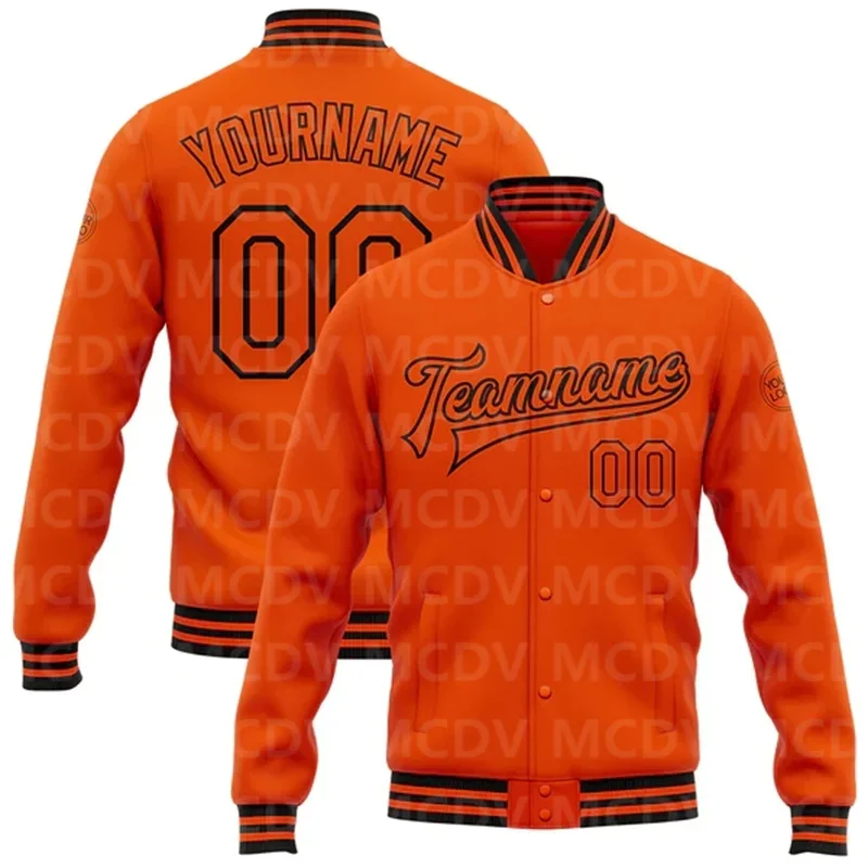 Niestandardowa pomarańczowo-czarna lub bomberka z pełnym zatrzaskiem Varsity Letterman Jacket