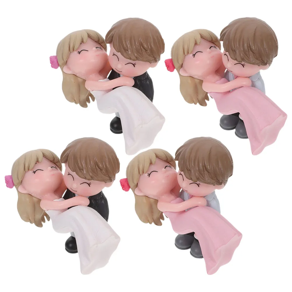 

4Pairs Romantic Couples Decor Miniature Cake Toppers Wedding Ornaments Bedroom Desktop Decorations Lovely Couple Statue