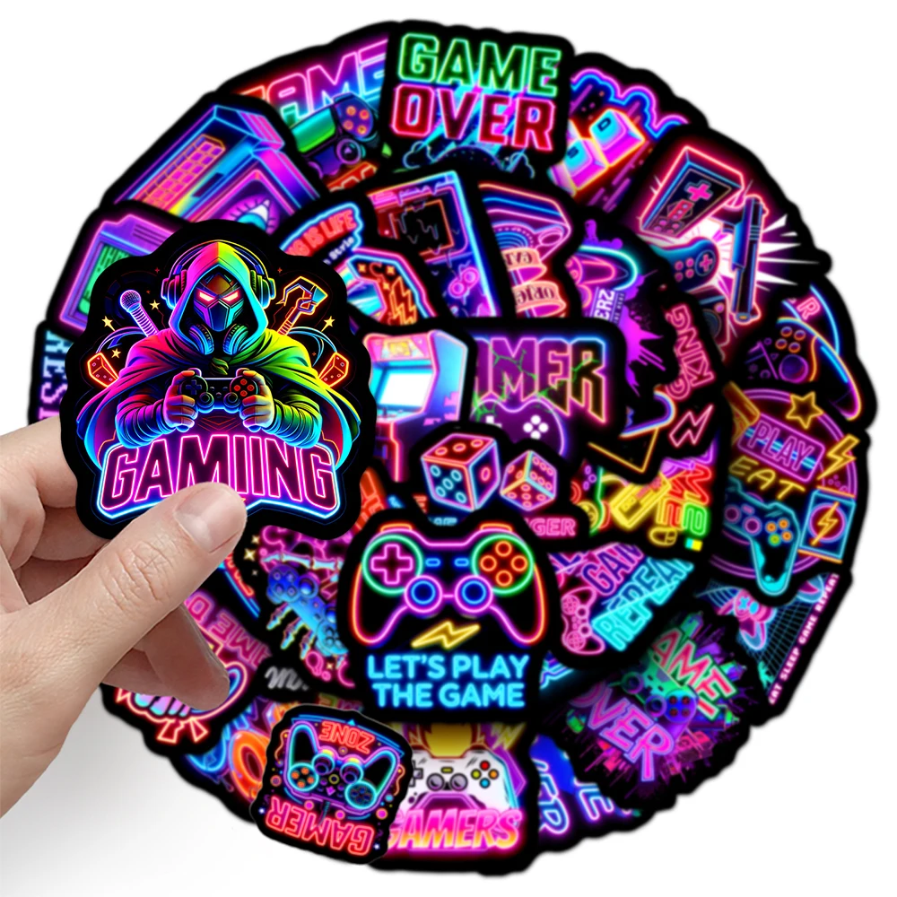 10/30/50pcs Neon Video Games Gamepad Cartoon Stickers Colorful Cool Game Console Decals Skateboard Guitar Car Decoration Sticker