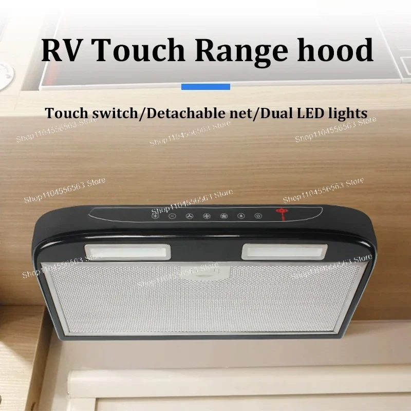 Caravan Range Hood – Dual LED Light Black Oil Absorber for RV, Motorhome & Camper