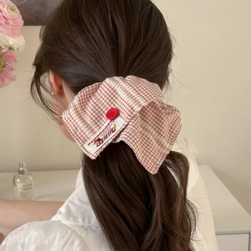 ColorfulCheckedHairRings RedButtonDecoratedAccessories YellowCheckedHairBand BlueAndWhiteCheckedHairLoop BrownAndRedCheckedHair