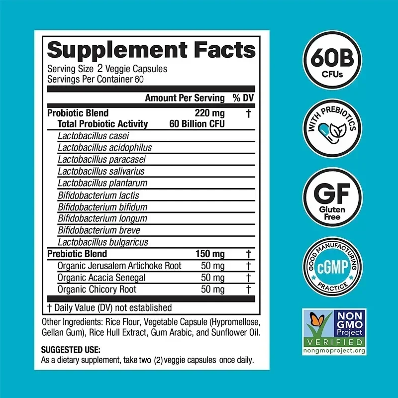 60 Billion Probiotics - Balance Gut Flora, Regular Bowel Movements, Promotes Gut & Digestive Health, Metabolism,Improve Vitality