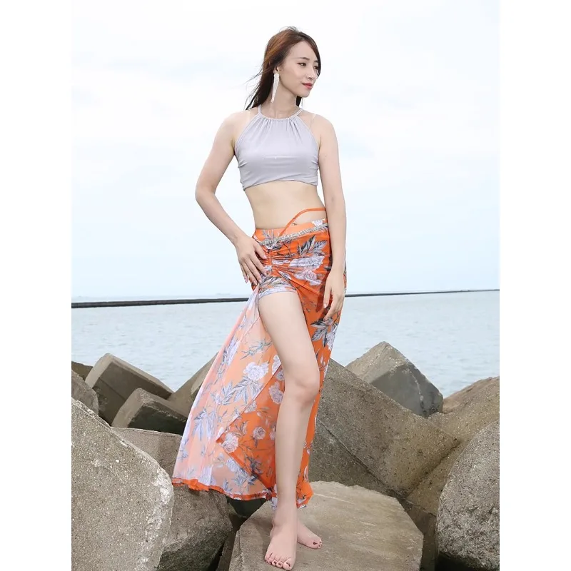 Customized Belly Dance Costume Practice Dress Sexy Water Yarn Fabric Performance Dress Female Adult Set Top Long Skirt vest 3Pcs