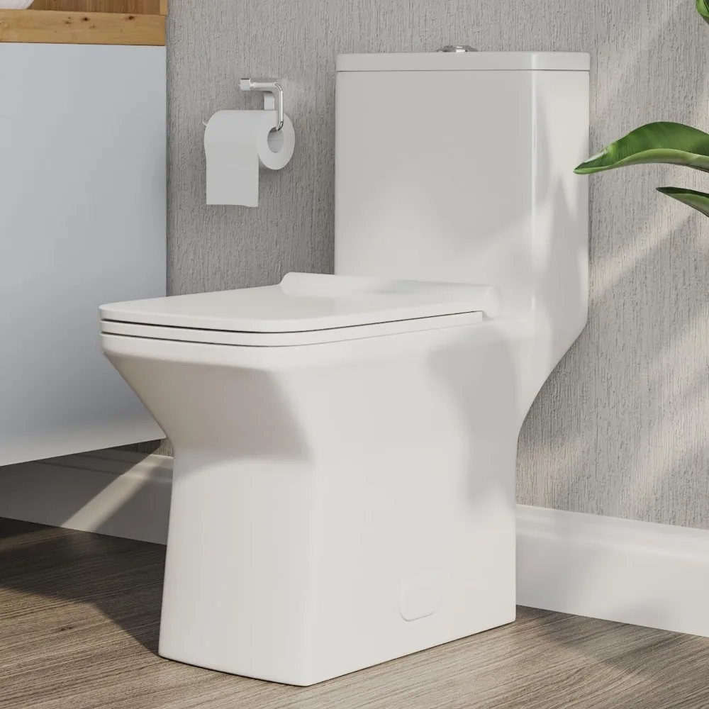 

Elongated One Piece Toilet, DV-1F0072-1 Square Compact Toilets for Bathrooms, Dual Flush 1/1.6 GPF and MaP 1000g, 12'' Rough-In