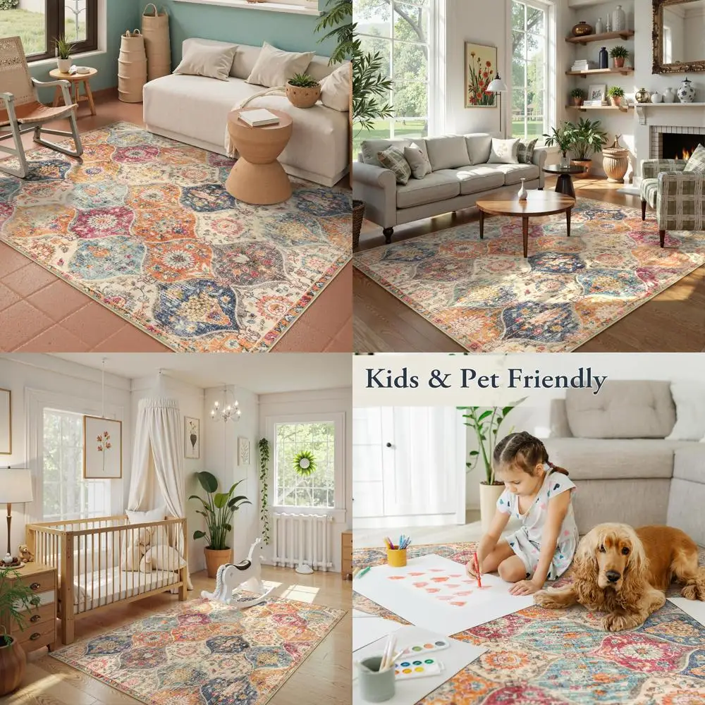 

Lahome Moroccan Trellis Washable Small Area Rug, 3x5 Area Rug for Bedroom Living Room, Non-Slip Oriental Accent Throw Carpet for