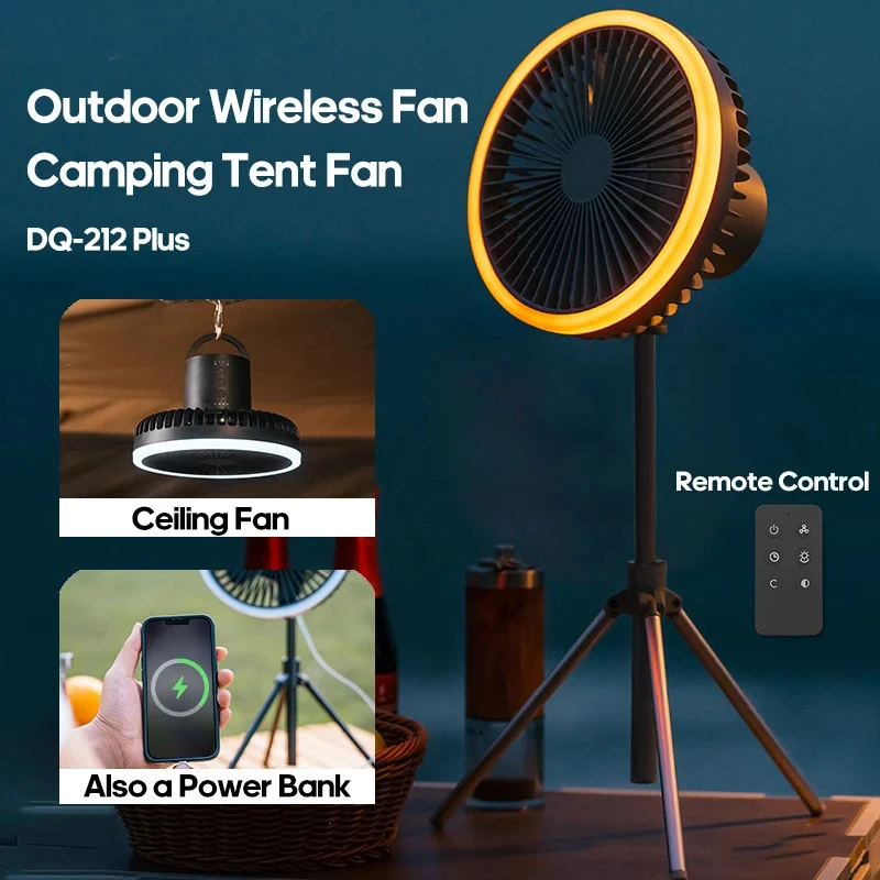 

Auto Oscillation 10000mAh Camping Tent Fan Desktop Portable Circulator Wireless Ceiling Electric Fan with Remote Control