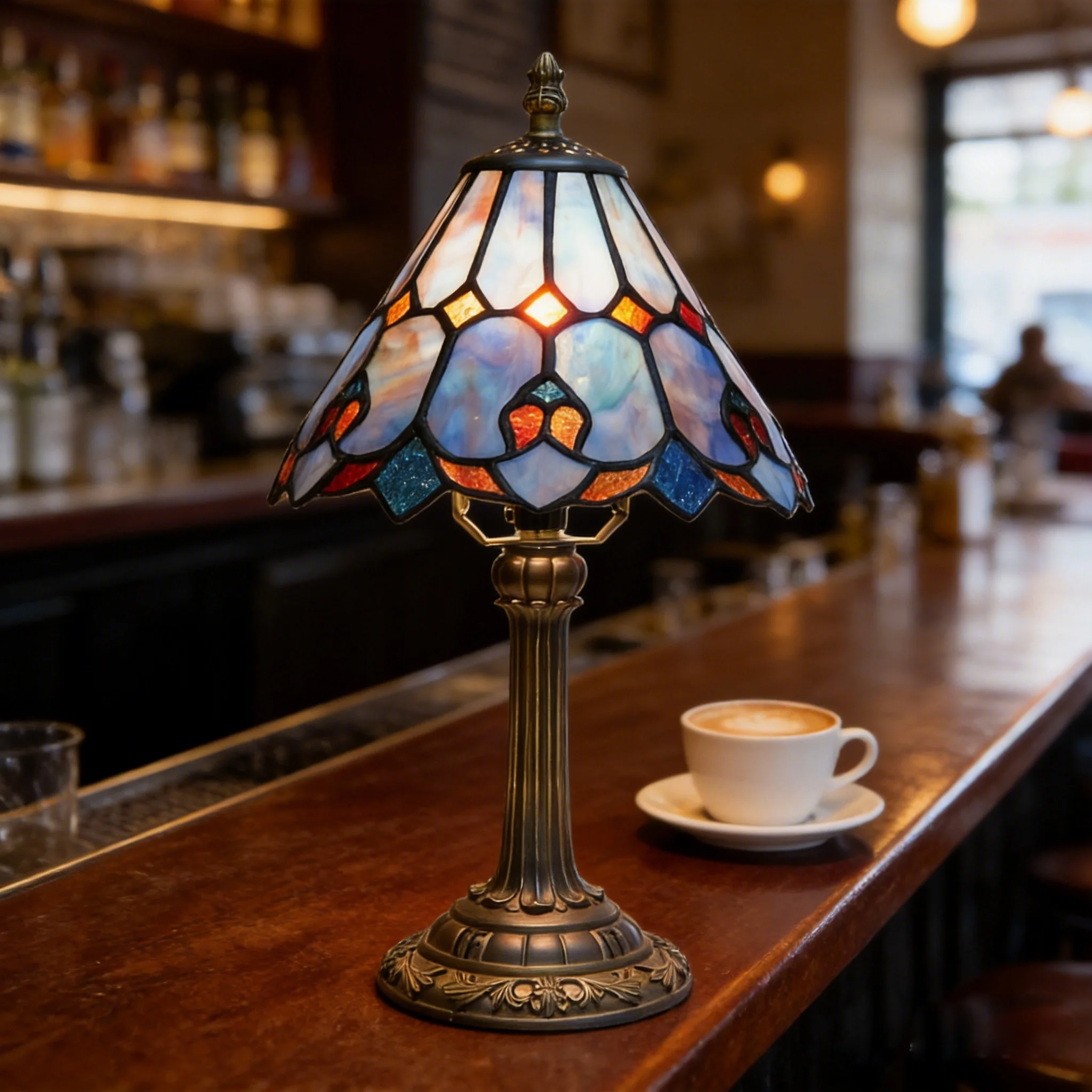 Tiffany Lamp Stained Glass Lamp Antique Lamp Vintage Blue Baroque Style Bedside Table Light for Home Office