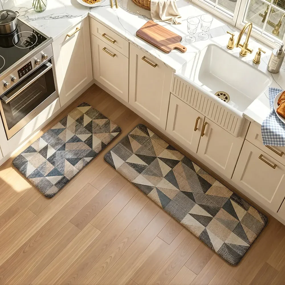 2 Pattern Printed Washable Non Slip Kitchen Floor Mats with Tree Leaf Dot Plastic Tufting Fashionable Kitchen Decoration Carpet