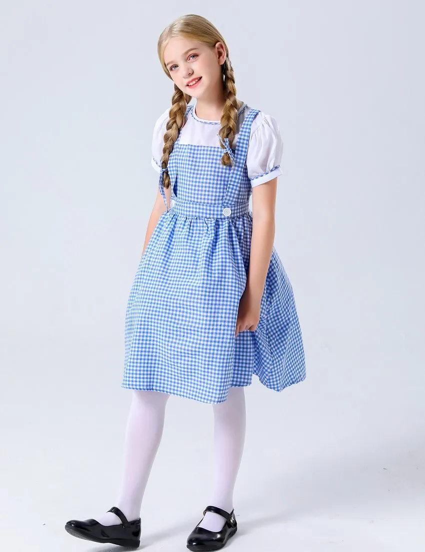 Traditionelles blaues kariertes Oktoberfest-Dirndl-Kostüm für Mädchen, Karnevalsparty, Cosplay-Kostüm – Detail 9