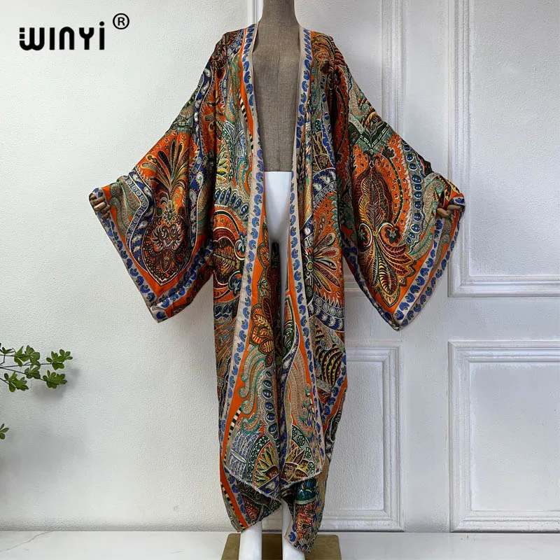 WINYI Classic bohemian beach cover up costume da bagno elegante donna africana boho Cardigan sexy Holiday manica lunga Kimono beach dress