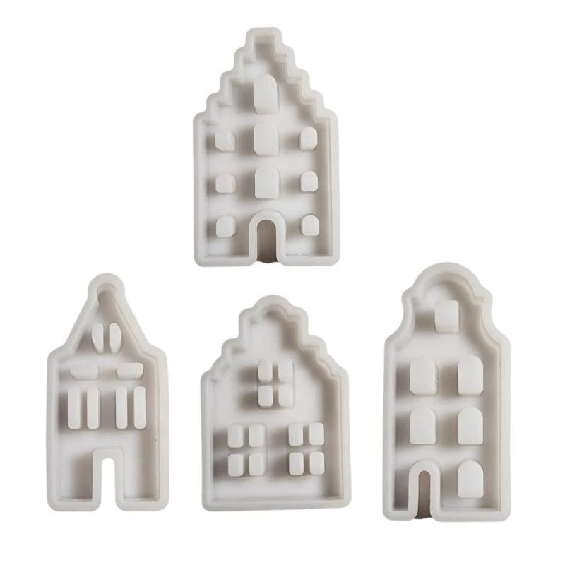 

652F 4 Pack Crafting Molds Unique House Molds Silicone Soap Molds Resin Art Moulds Silicone Texture for Ornament