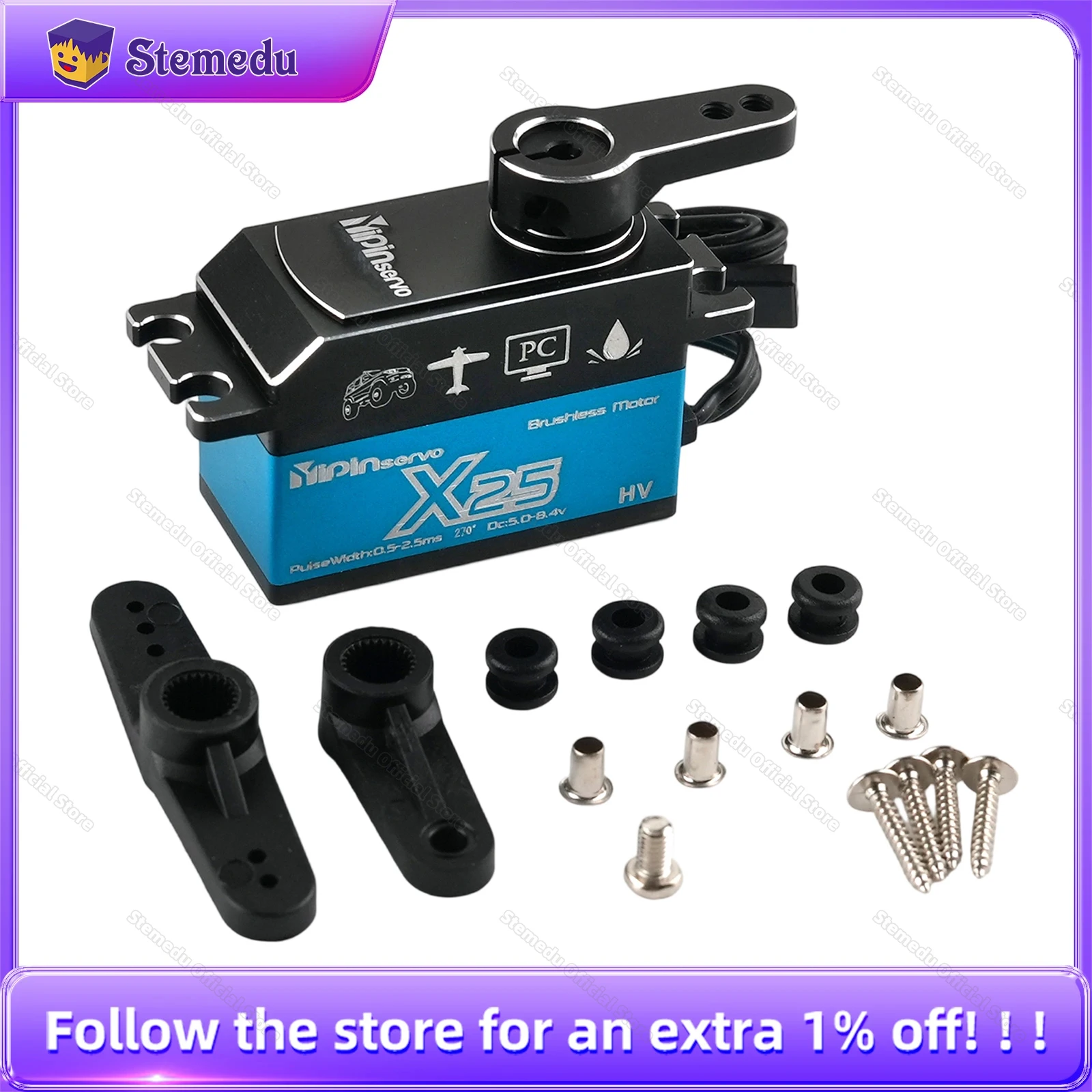 Servo digitale RC impermeabile da 25 kg a basso profilo X25 Motore brushless Sterzo interamente in metallo 25T Corno per modello di robot per auto RC 1/10 1/12