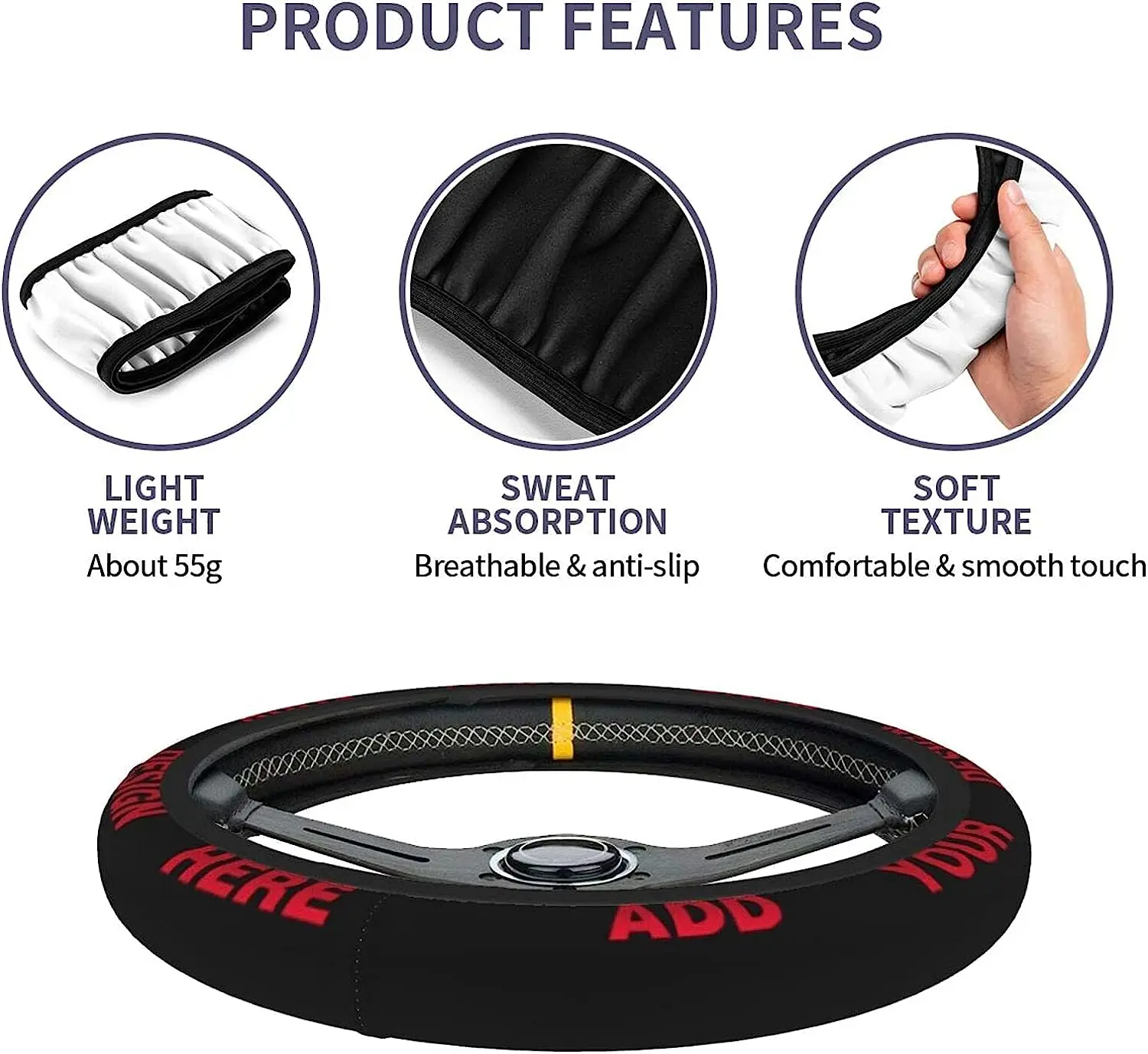Custom Steering Wheel Cover Personalized Anti Slip Car Wheel Protector Add Your Image Text Universal 15 Inch Fit Suit for Cars - view 6