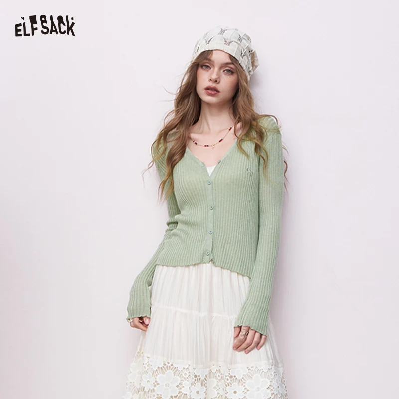 

ELFSACK 2025 Autumn New Arrival Elegant Basic Solid Fit Full Sleeve Knitwear For Woman