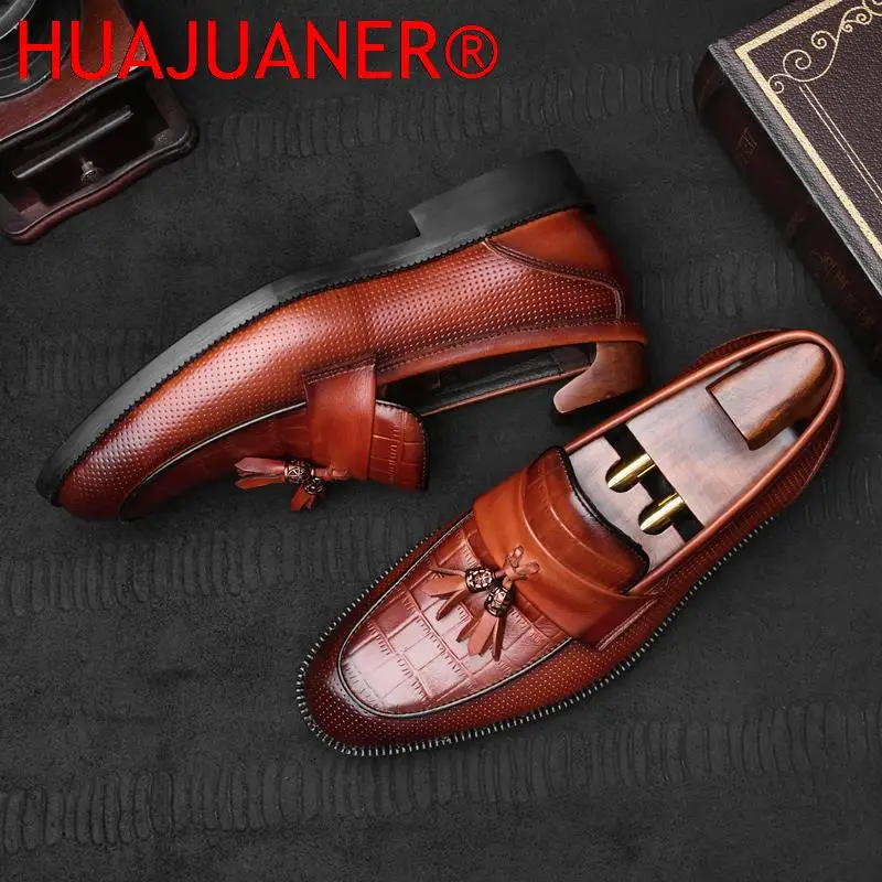 Luxury Mens Casual Shoes Tassel Oxford Shoes For Men Comfy Slip on Loafers Man Top Quality Genuine Leather Formal Dress Footwear