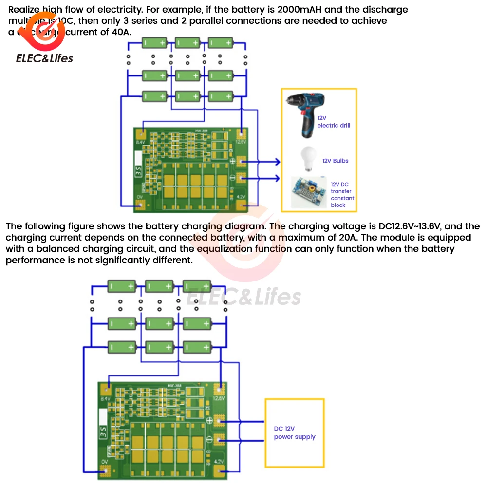 3S 4S 40A 60A li-ion caricabatteria al litio scheda di protezione 18650 BMS per trapano motore 11.1V 12.6V/14.8V 16.8V migliora/bilancia