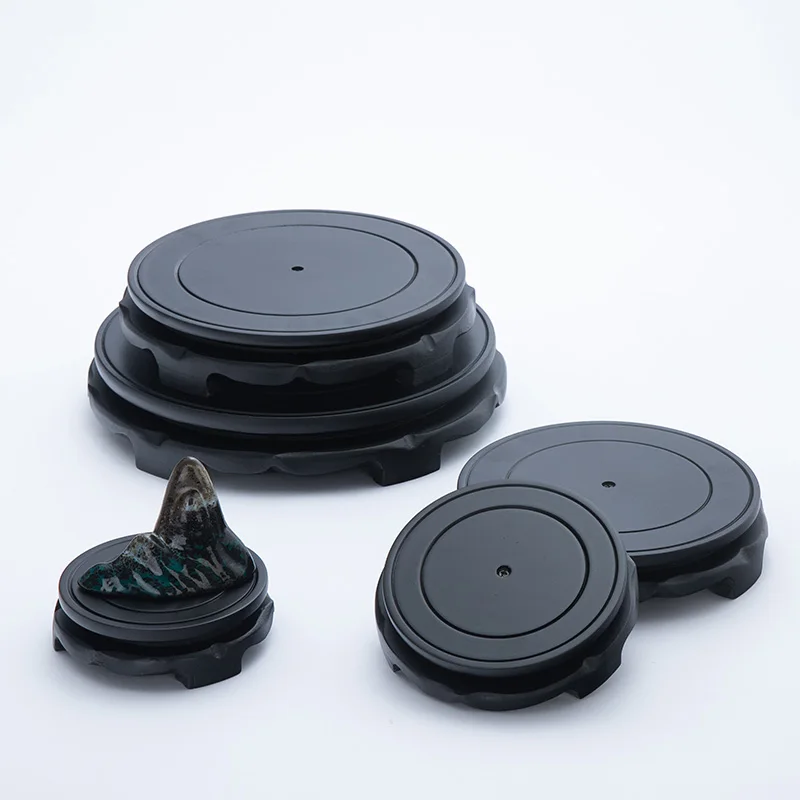 10-32cm Diameter Matte Black Rotating Base High Density Plate Wood Round Base For Flower Vase Teaware Tray