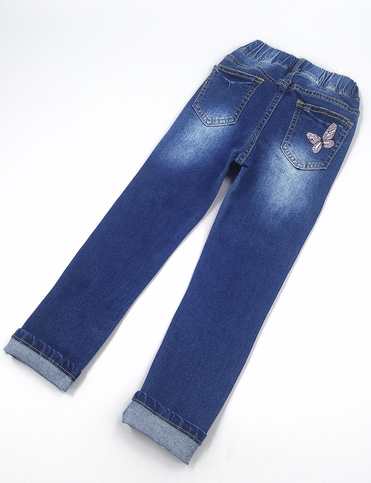 KIDSCOOL SPACE  Little Girls Embroiderd Grass Jeans Pants,Blue