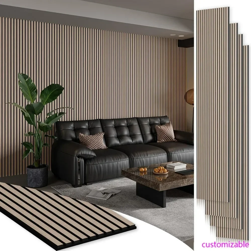 4-Pack 106x12.6 Inch Wood Slat Wall Panels - Soundproofing Acoustic Wooden for 3D Fluted Design