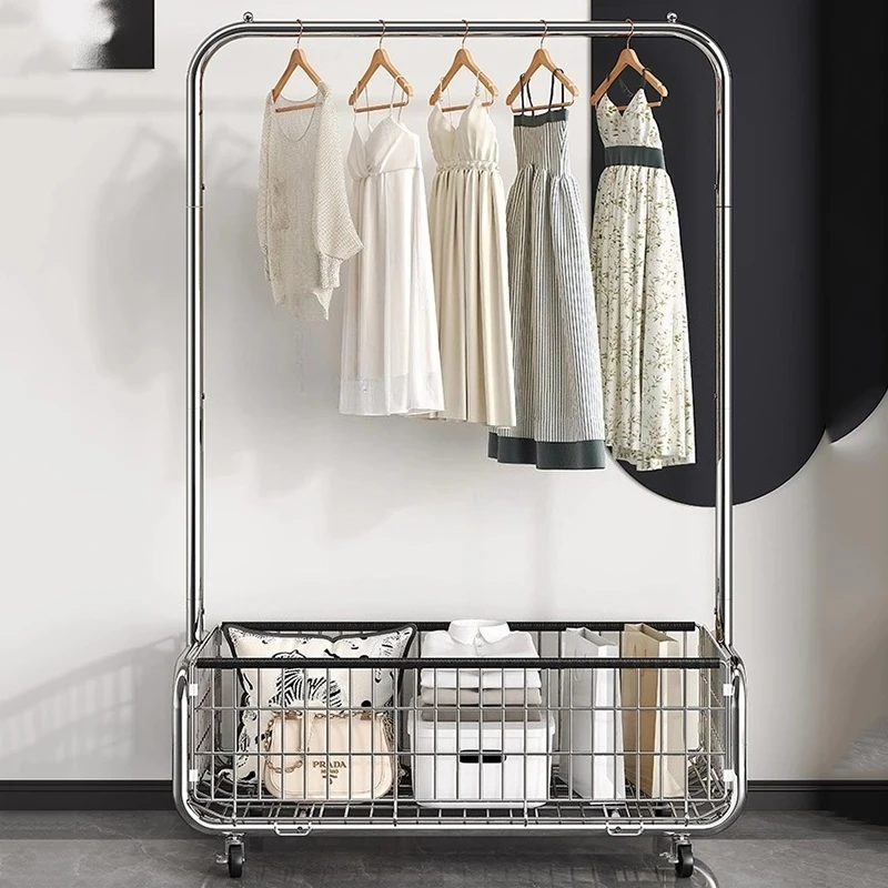 Perchero De ropa con ruedas para dormitorio, cesta De almacenamiento para ahorrar lugar, hermoso Perchero para ropa cerca De la cama, Perchero De Pie robusto, muebles para el hogar