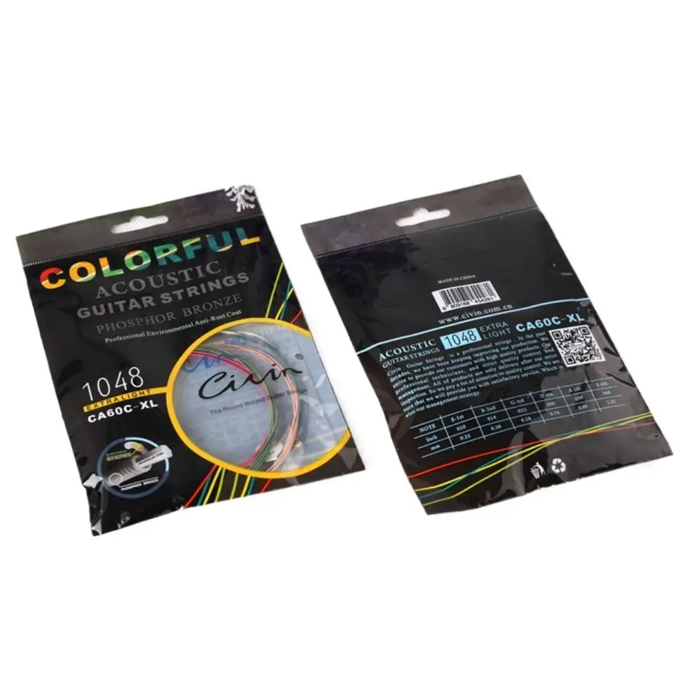 6Pcs/Set Colorful Acoustic Guitar Strings Guitar Parts Rainbow Pure Guitar Strap Universal Guitar Strings