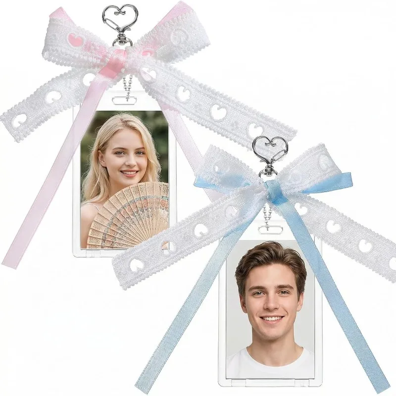 Acrylic Kpop Photo Card Holder Korean Ins Style Lace Bow Heart Keychain Bag Charm Cute Fashion Badge Pouch for Keys Purse