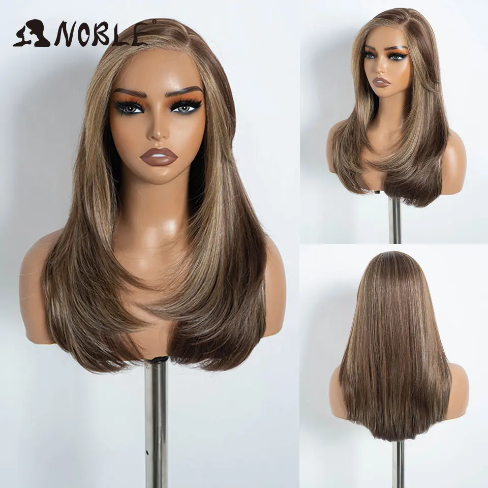 Edle, gerade geschnittene, synthetische Perücken mit Spitze am Vorderteil für Damen, seitlich geteilte Perücke mit vorgezupfter Haaransatzlinie, gestufte Perücke, Ombré-Blond-Weiß-Cosplay-Perücke. – Detail 9