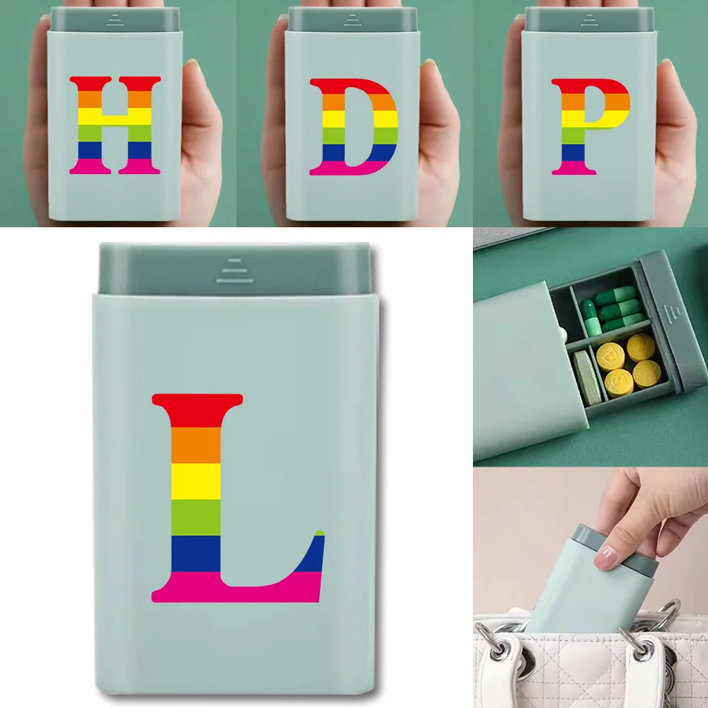 

Portable Pill Case Tablet Dispenser Box Medicine Container Weekly Travel Pill Organizer Drug Storage Rainbow Letter Pattern