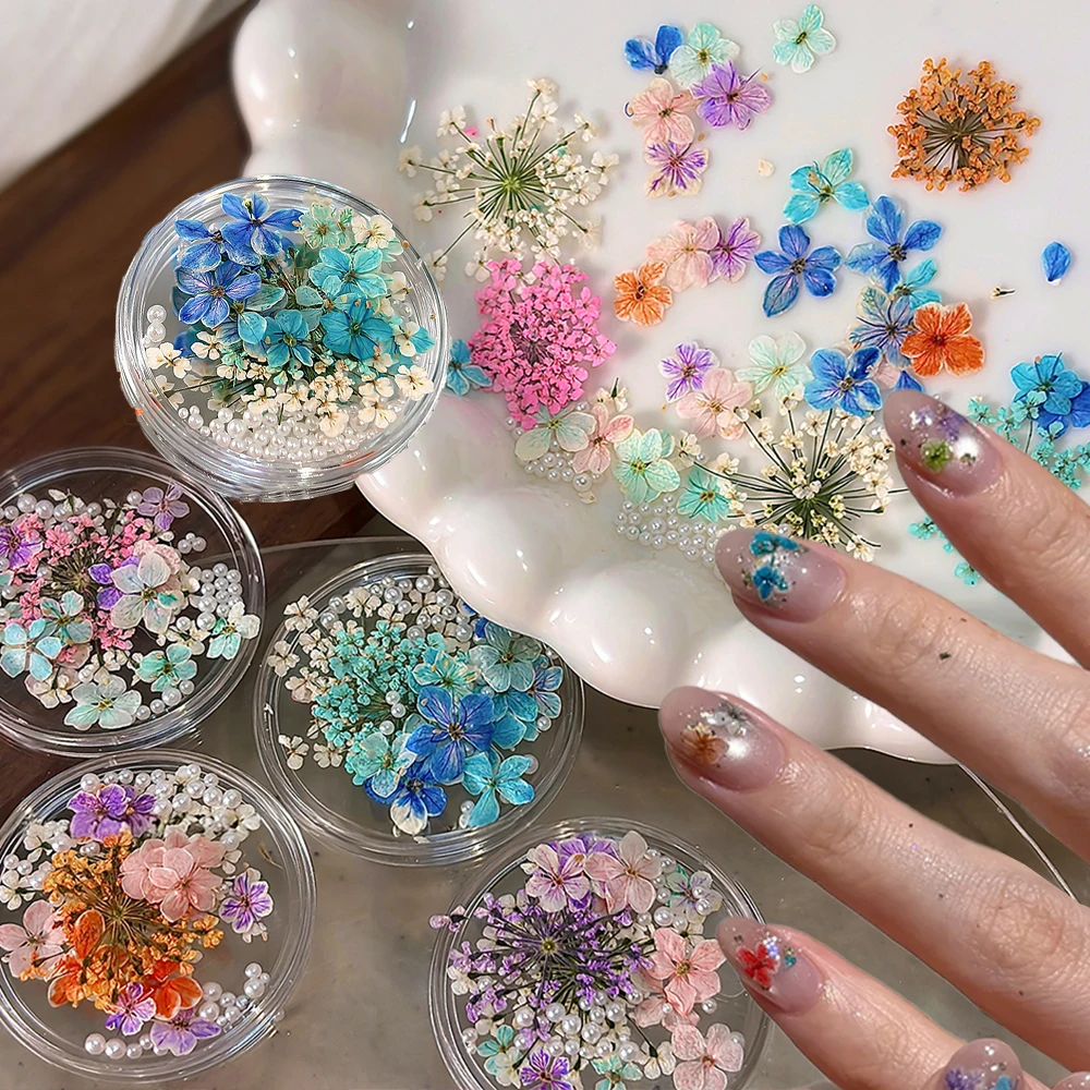 

1Pcs Mixed Dried Flower Pearl Nail Art Charms 3D Summer Gradient Floral Natural Pressed Flowers Nail Jewelry DIY Manicure Decora