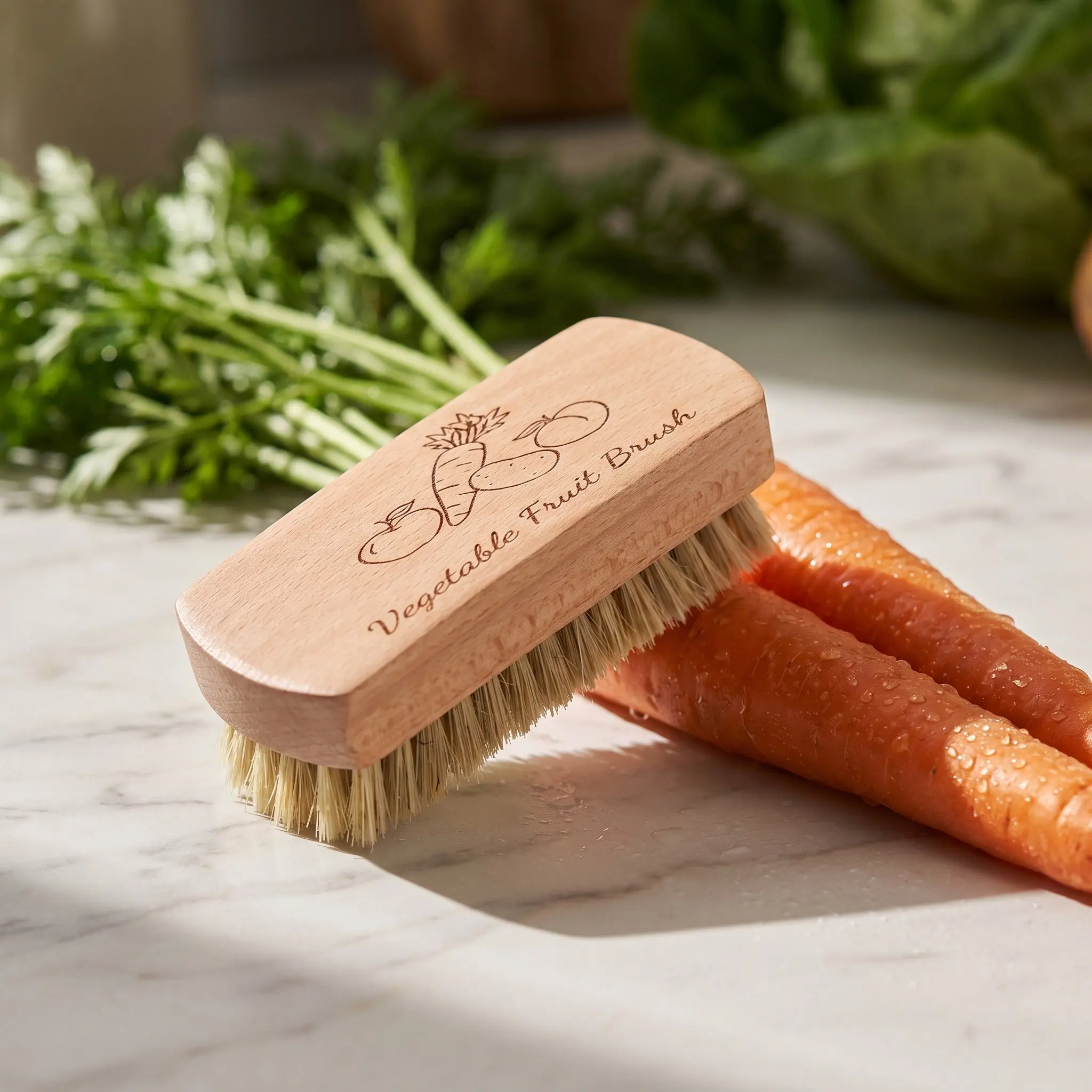 Potato Washer Brush Vegetable and Fruit Scrubbing Kitchen Brushes for Dishes Wood Cleaning Wooden Handle