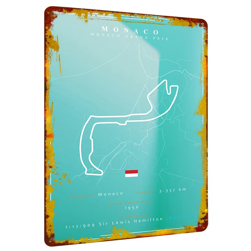 Monaco Monte Carlo Circuit Map Art Decor Metal Tin Sign Racing Theme Home Wall Decoration Hanging Ornament