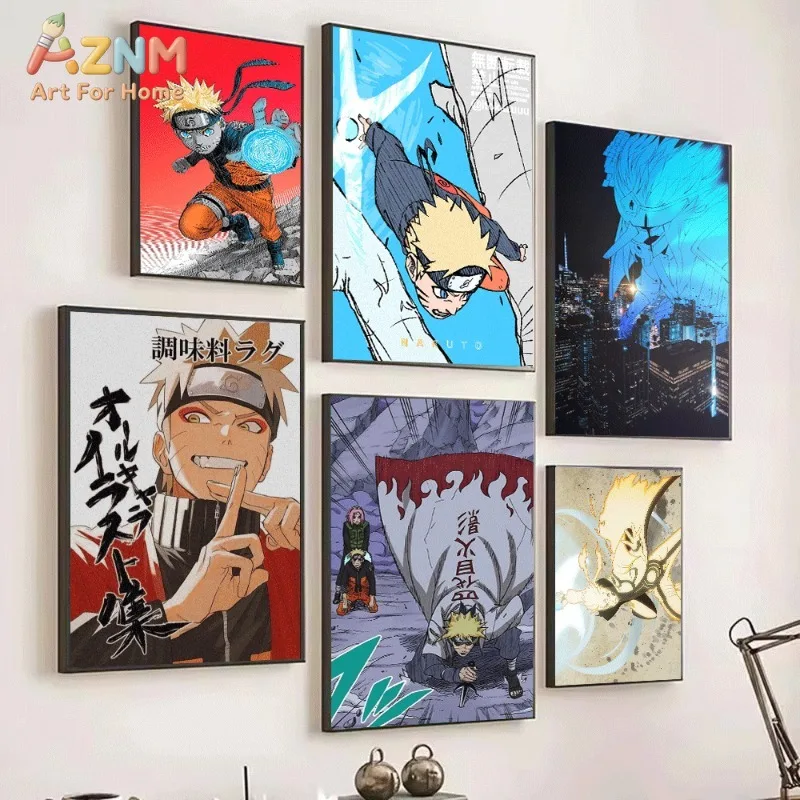 Naruto Canvas Wall Art Rasengan Jutsu Red Background Anime Print With Multiple Ninja Manga Scenes For Teen Boys Bedroom Unframed