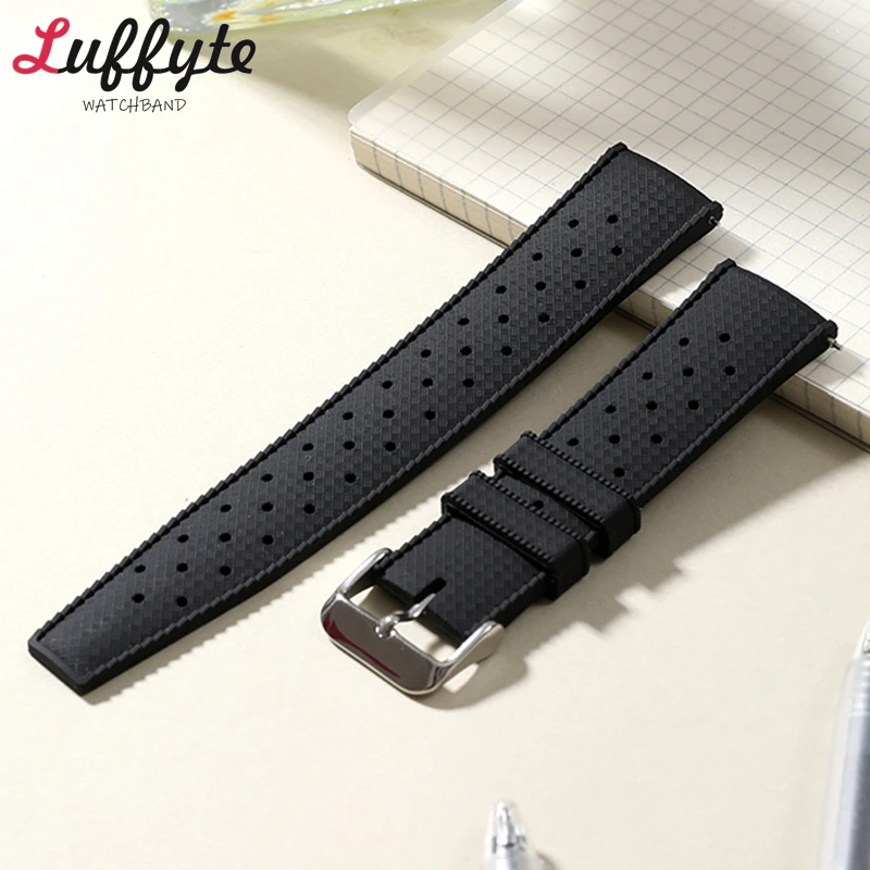 Porous Breathable Soft Rubber Watchband 18mm 20mm 22mm Universal Waterproof Sports Silicone Wrist Strap for Men Women