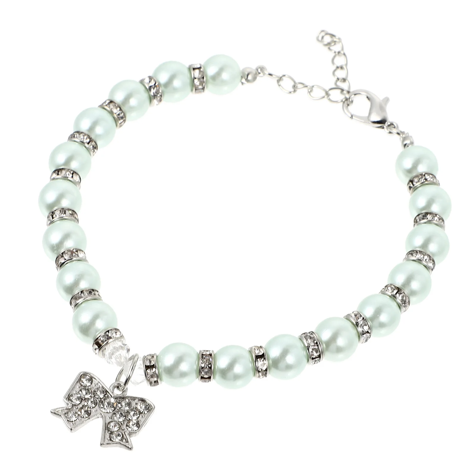

Alloy Bowknot Fashionable Pet Necklace Pearls Dog Cat Collar Adjustable Jewel Buckle Imitation Pearl Studded Chic Shiny