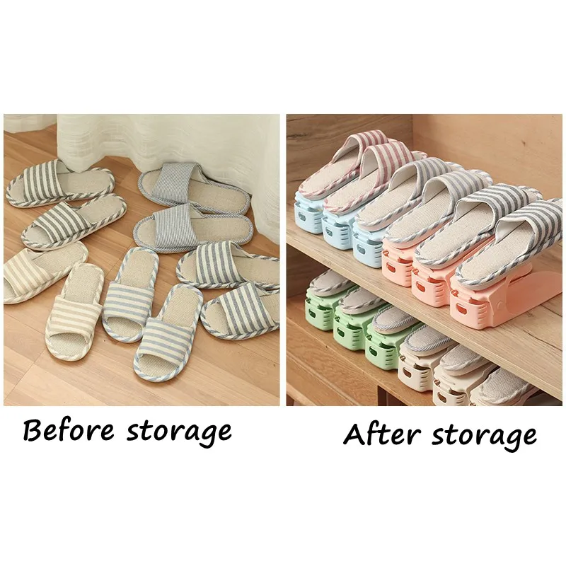 1PCS Adjustable Double-Layer Shoe Rack Thickened And Space Saving Storage Box Plastic Organizer Shoe Holder for Home Closet