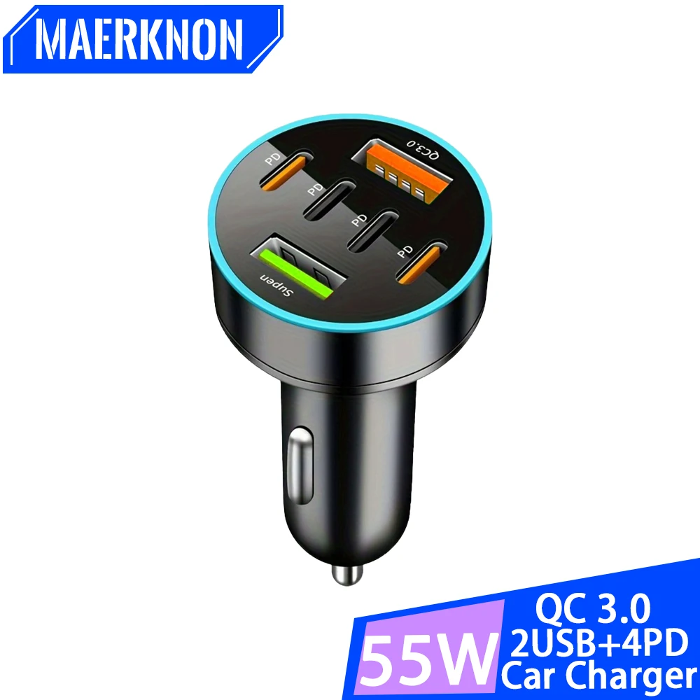 

Автомобильное зарядное устройство с 6 USB-портами и поддержкой быстрой зарядки, 55 Вт