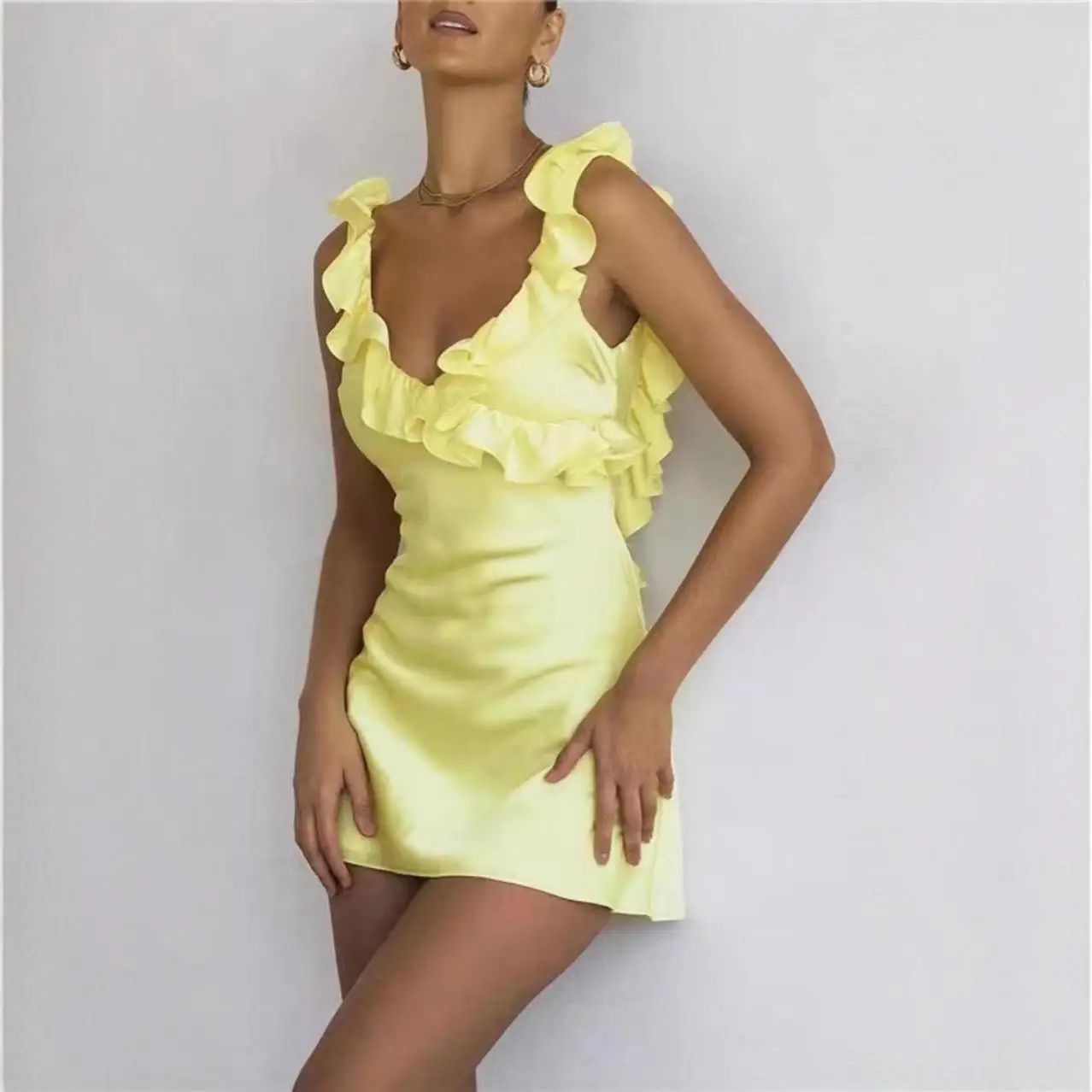 

Sexy Strapless Short Skirt Party Dress Wish Independent Station 2025 Sleeveless V-Neck Evening Gown Elegant Smart Style