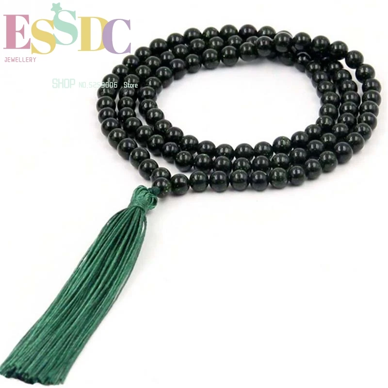 

New Style Natural Green Sand Stone Buddhist 6mm 108 Prayer Bracelet Yoga Tassel Necklace Female Meditation Jewelry Wholesale