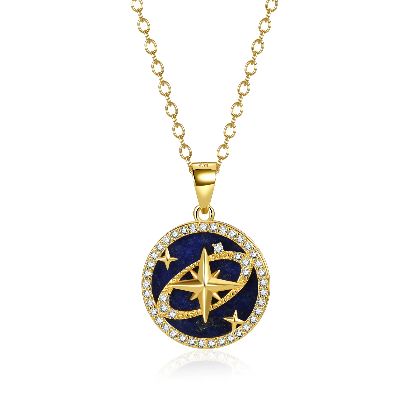 

925 Sterling Silver North Star Starry Sky Stone Pendant Pendant Necklace With Zircon Women Pentagram Universe Sparkling Necklace