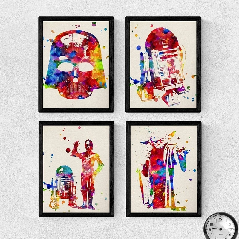 Prints Star Wars White Kraft Paper Cartoon Abstract Watercolor Posters Mural Pictures Children  Home Decoration for Gifts