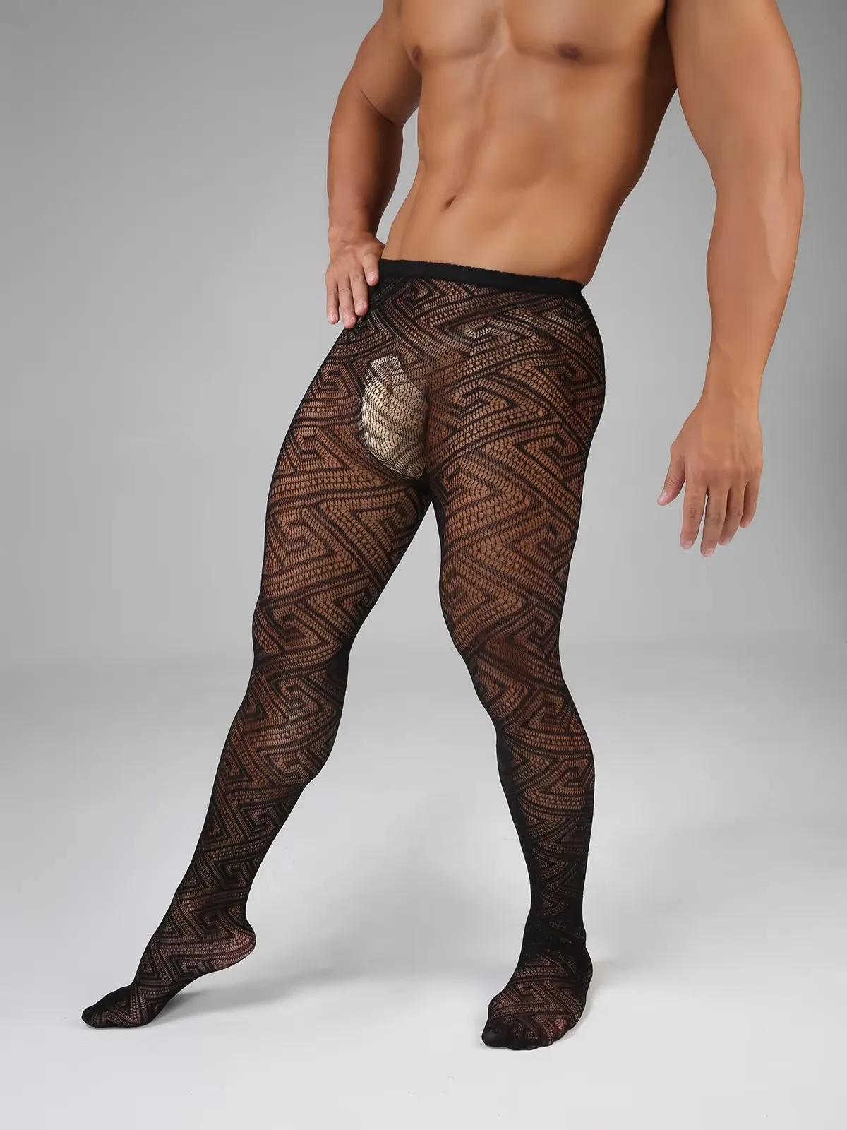 Sexy Lingerie Hot Men Fishnet Pantyhose Elastic Mesh Tights Black See Through Mesh Stockings Male Underwear For Party Wear view 5
