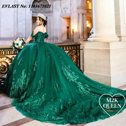 EVLAST Customized Mexican Green Sequins Quinnceanera Dress Ball Gown Applique Beaded Corset Sweet 16 Vestidos De 15 Anos SQ443