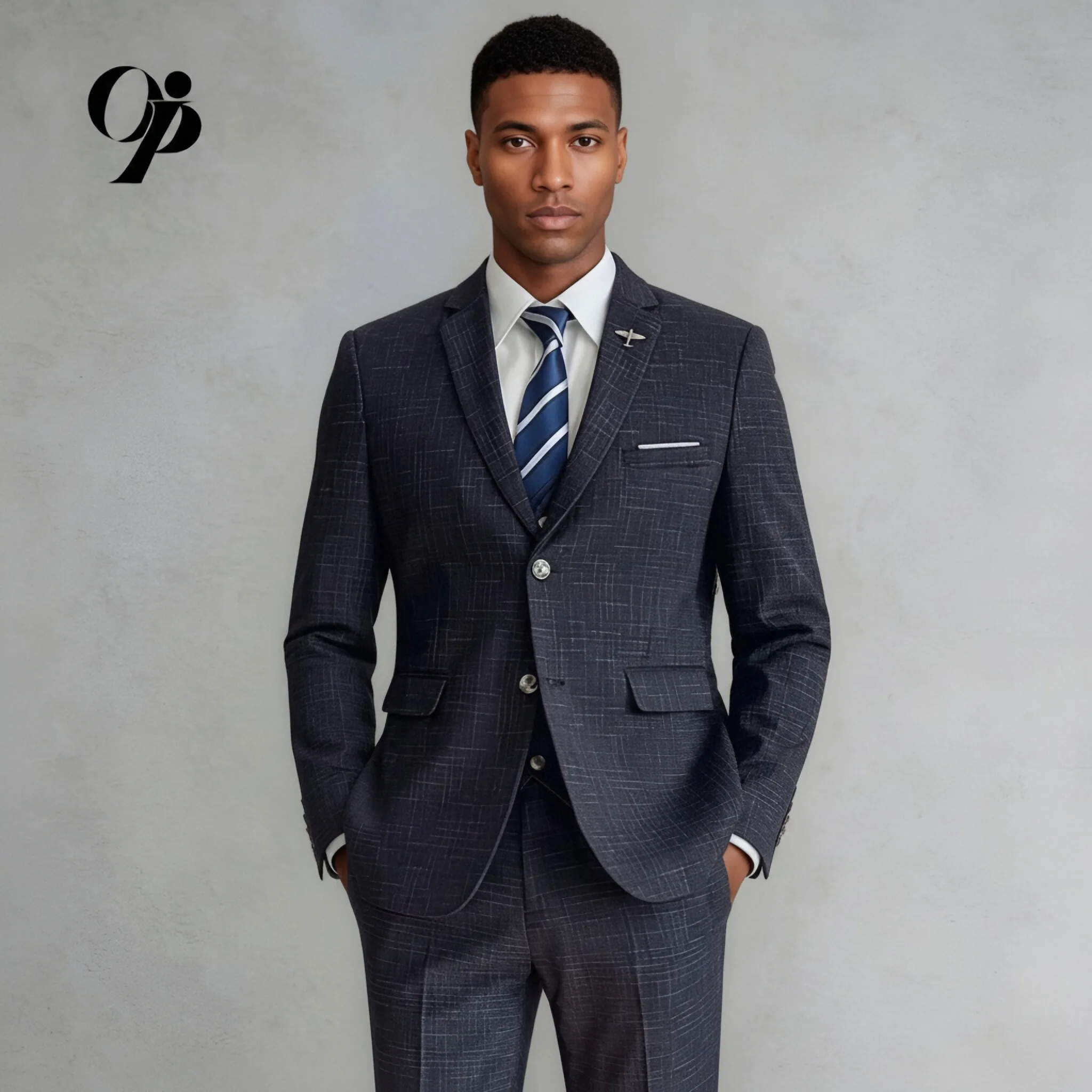 

Men's Light Grey Slim Fit Deconstructed Suit 2-Piece Set with Avant-Garde Stand Collar Linen-Look Jacket And Pants for Photoshoo