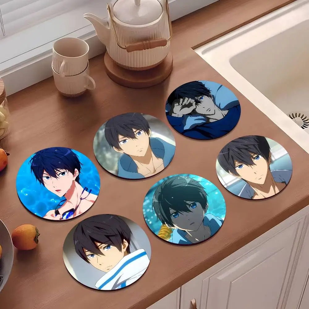 1pc Anime Free! Nanase Haruka Wooden Coaster Colour Printing Cup Mat Home Desk Decoration Gifts