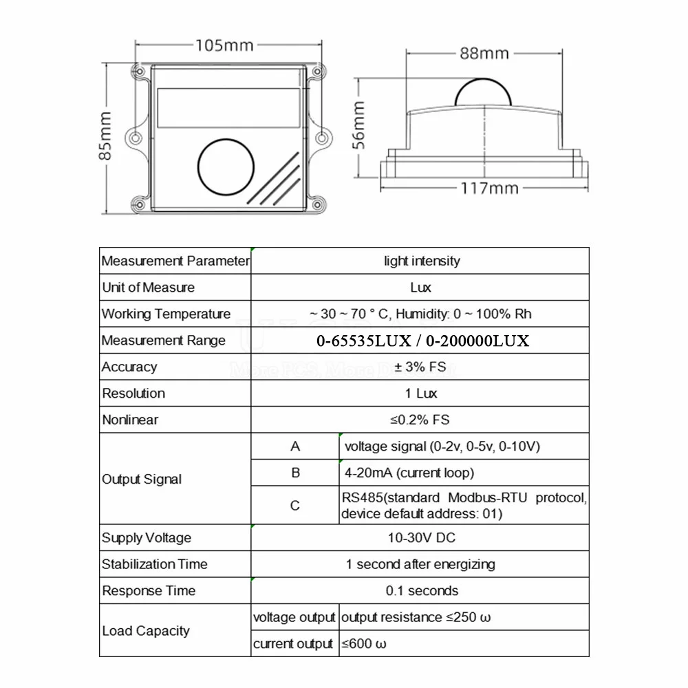 Illumination Sensor RS485 Output Analog 0-5V 0-10V 4-20mA High Precision Plant Ambient Light Transmitter Illuminometer 200000LUX